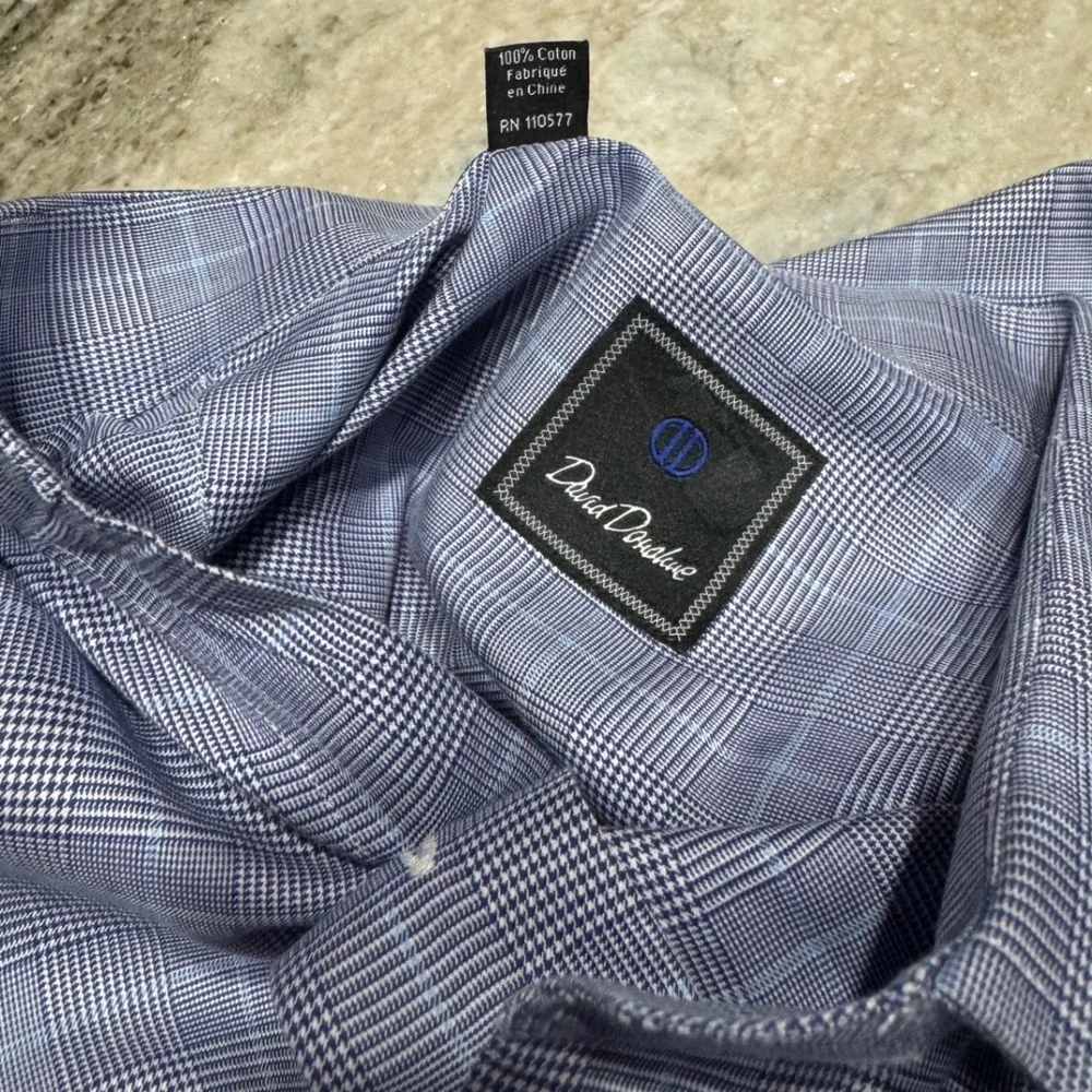 David Donahue Mens 16 34/35 Blue Glen Plaid Cotton Dress Shirt Professional - Picture 9 of 9